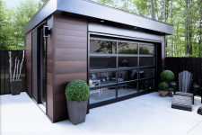 Garage Door Model: California, 12' x 7', Black aluminum frame, Clear glass